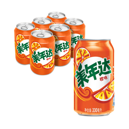 京东商城 限华南: 美年达 橙味 碳酸饮料 330ml*6罐 9